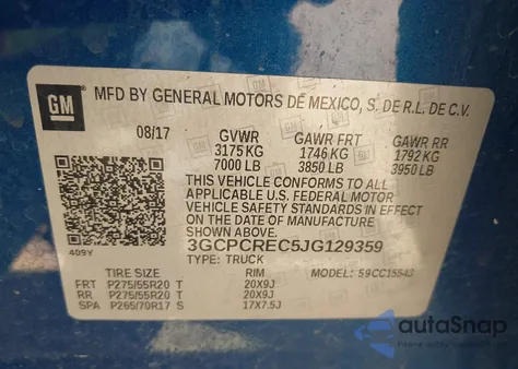 2018 Chevrolet Silverado 1500 1Lt from USA, damaged, VIN 3GCPCREC5JG129359